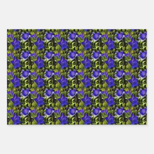 青い花の自然模様 ラッピングペーパーシート (正面2)