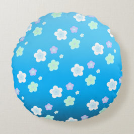 青い花の花柄グラデーション カラフルなパターン ラウンドクッション
