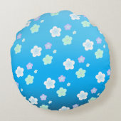 青い花の花柄グラデーション カラフルなパターン ラウンドクッション (裏面)