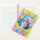 青い花の花輪を持つ女の子の手帳 ノートブック (内側)