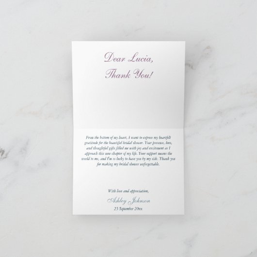 青い花の茶会 ブライダルシャワーの感謝カード サンキューカード (内部)