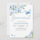 青い花の蝶のスイート16招待状 招待状 (正面)