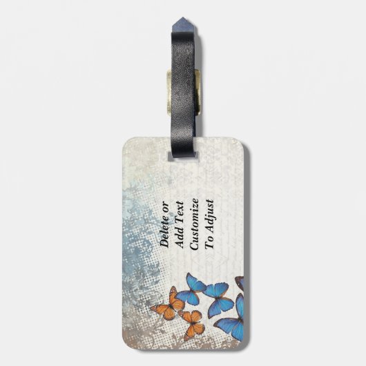 青い花の蝶 ラゲッジタグ (裏面縦)