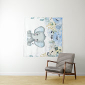 青い花の象の赤ちゃん男の子の掛け布団 タペストリー (インサイチュ(横))