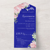 青い花の返信付トリフォールドイベント招待状 オールインワン招待状 (内側)