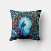 青い花の間の孔雀 クッション (裏面)