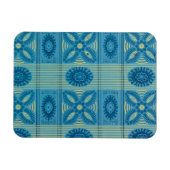 青い花の黄色いストライプヴィンテージアートパターン マグネット (横)