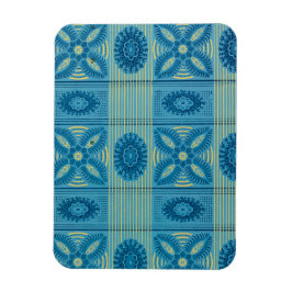 青い花の黄色いストライプヴィンテージアートパターン マグネット