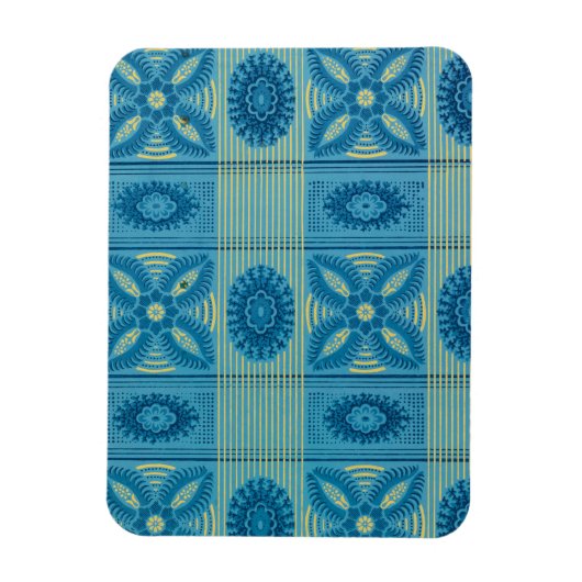 青い花の黄色いストライプヴィンテージアートパターン マグネット (縦)