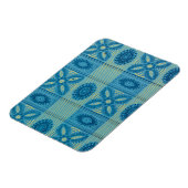 青い花の黄色いストライプヴィンテージアートパターン マグネット (左側)