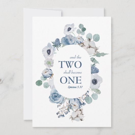 青い花の2人が1つに結婚式招待状 招待状 (正面)