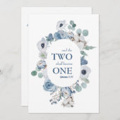 青い花の2人が1つに結婚式招待状 招待状 (正面/裏面)