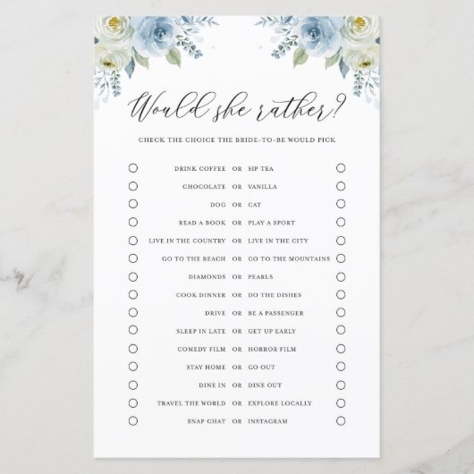 青い花は花嫁よりもむしろブライダルシャワーゲーム (正面)