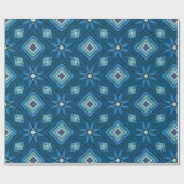 青い花びらと同心円の青い緑の正方形 ラッピングペーパー (フラット)