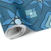 青い花びらと同心円の青い緑の正方形 ラッピングペーパー (ロールコーナー)