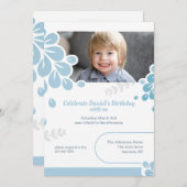 青い花びらの写真 招待状 (正面/裏面)