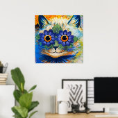 「青い花びらの猫」 ポスター (ホームオフィス)