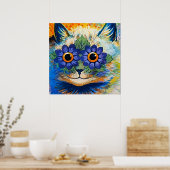 「青い花びらの猫」 ポスター (キッチン)