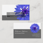 青い花びらコーンフラワー咲き灰色の長方形のブシ 名刺 (正面/裏面)