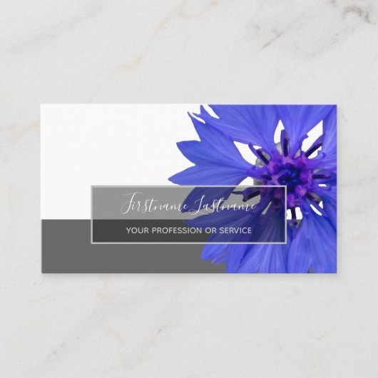 青い花びらコーンフラワー咲き灰色の長方形のブシ 名刺 (正面)