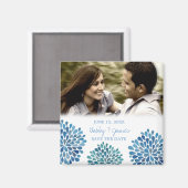 青い花びら開花日付の結婚磁石を保存 マグネット (正面/裏面)