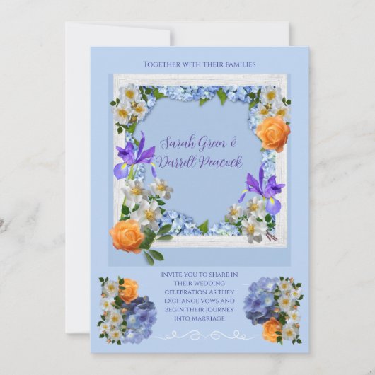 青い花をモチーフにした結婚式の招待状 招待状 (正面)