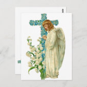 青い花を咲かせたクリスチャン・クロス ポストカード (正面/裏面)