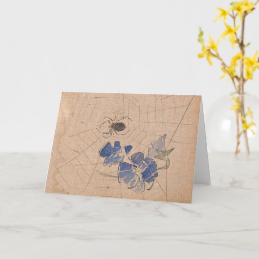 青い花を持つクモとくもの巣 | ジョセフ・クラホール カード (黄色い花)