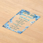 青い花を持つ喜ばしい連合結婚式招待状 アクリル招待状 (レイダウン)