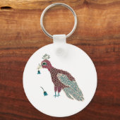 青い花を持つ赤い鳥 キーホルダー (正面)