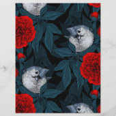 青い花を持つ鳥類と赤い葉牡丹花 (裏面)