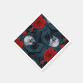 青い花を持つ鳥類と赤い葉牡丹花 スタンダードカクテルナプキン (角)