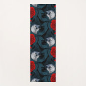 青い花を持つ鳥類と赤い葉牡丹花 ヨガマット (正面)