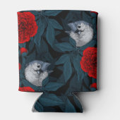 青い花を持つ鳥類と赤い葉牡丹花 缶クーラー (裏面)