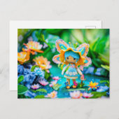 青い花を持つcrocheated fairy シーズンポストカード (正面/裏面)