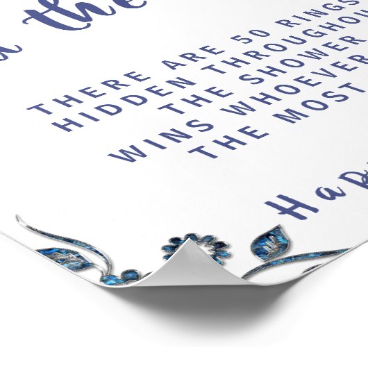 青い花を見つけるリングや輪ブライダルシャワーゲームサイン ポスター (角)