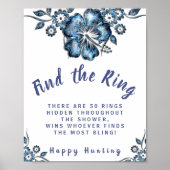 青い花を見つけるリングや輪ブライダルシャワーゲームサイン ポスター (正面)