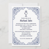 青い花エレガント咲きの渦巻き少年第1回 招待状 (正面)