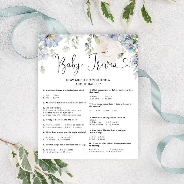 青い花エレガント赤ちゃんシャワートリビアゲーム (クリエイターアップロード済み)