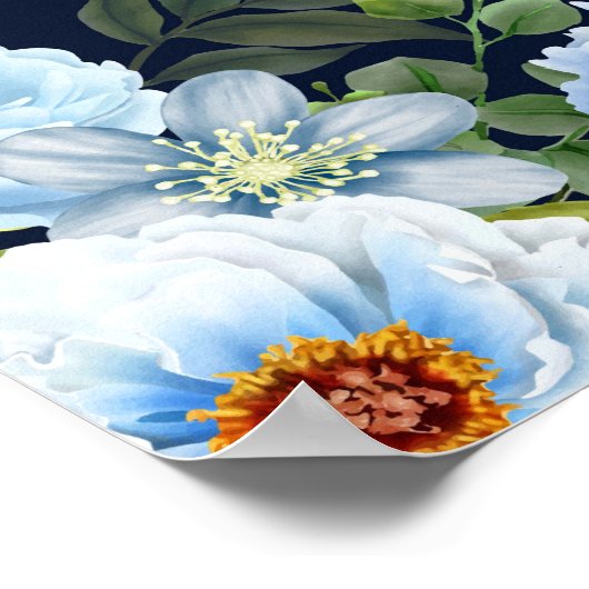 青い花エレガント退職パーティー歓迎サイン ポスター (角)