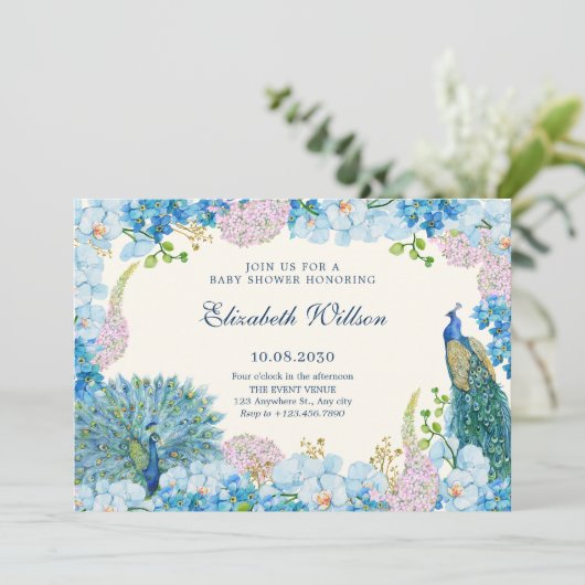 青い花オーキペコックベイビーシャワー 招待状 (スタンド正面)