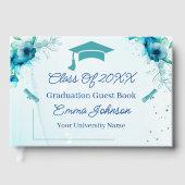 青い花カスタマイズ可能な卒業 ゲストブック (正面)