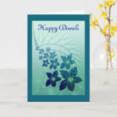 青い花スクロールとの幸せなDiwali カード (黄色い花)