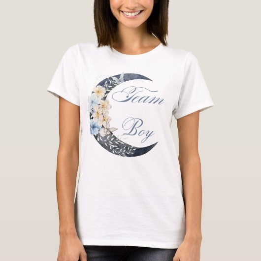 青い花スタイリッシュ月のチーム男の子のシャワー Tシャツ (正面)