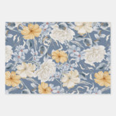 青い花スタイリッシュ柄 ラッピングペーパーシート (正面2)