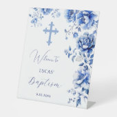 青い花バプテスマ歓迎ペデスタルサイン 台座サイン (正面)