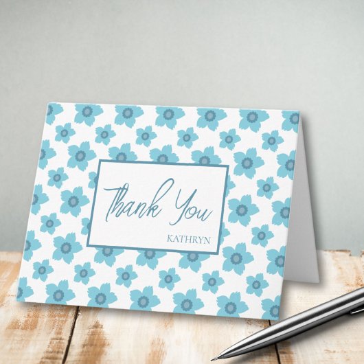 青い花パーソナライズされたありがとう ノートカード