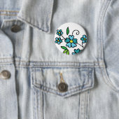 青い花ボタンの花柄 缶バッジ (インサイチュ)