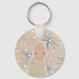 青い花ボタン キーホルダー