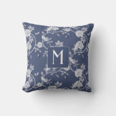 青い花モノグラム クッション (正面)